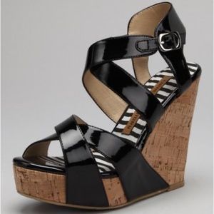 ✨NEW✨Black Patent Leather Wedge Sandals Size 6.5 from Victoria’s Secret